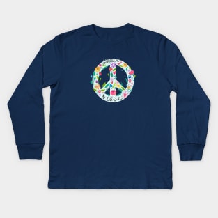 Peace And Love Symbol With Flower Power Kids Long Sleeve T-Shirt